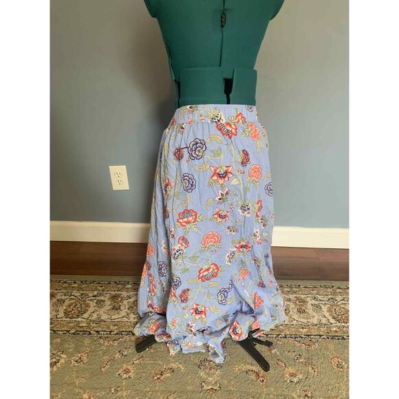 LOFT Blue Floral Godet Midi Skirt, size L - Picture 4 of 7